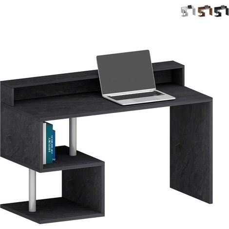 Elegante escritorio de oficina moderno 140x60x92,5cm Esse 2 Plus con tablero estantería - Negro (1/5)