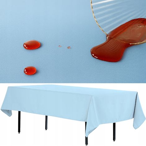Tovaglia rettangolare antimacchia, in poliestere spesso, 280x170 cm, azzurro.
