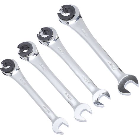 Lot de 4 clés à tube à cliquet 10-17mm métrique extrémité ouverte réglable pour écrous lignes carburant frein climatisation (1/5)