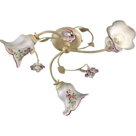 Plafoniera Classica Pisa Metallo E Ceramica Bianco Sfumato Oro 3 Luci E14 (1/4)