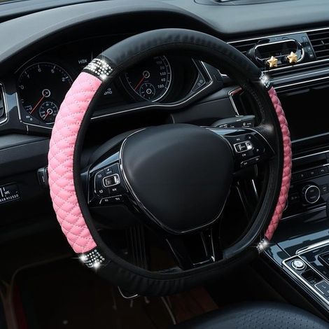 Lenkradbezug mit Strasssteinen – Rosa – Polyester – 35,5 cm (1/5)