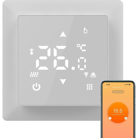 Thermostat Intelligent WiFi 16A, Précision de 0.5°C, Compatible avec Alexa, Smart Life/Tuya, pour Chauffage Électrique et Plancher Chauffant, Blanc (1/5)