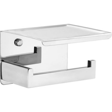 Toilettenpapierhalter – Wandmontage aus Edelstahl – mit Handyablage – kein Bohren oder Schrauben erforderlich – für Badezimmer/Toilette – Silber – 25 x 12 cm (1/5)