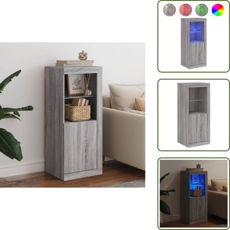 The Living Store Buffet avec lumières LED sonoma gris 41x37x100 cm - Buffet Design Moderne - Meuble Rangement - Luminaire Led Rgb - Armoire Lumineuse - Décoration Intérieur (1/5)
