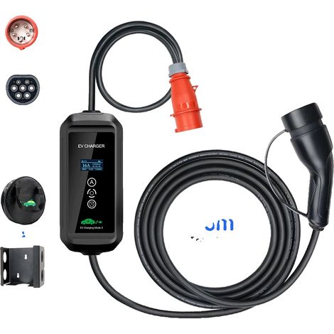 Chargeur EV 11 kW, câble de charge portable 3 phases pour maison et voyage, courant de 16 A, performance de charge rapide et stable, 16A 3P 11KW F1 (1/2)