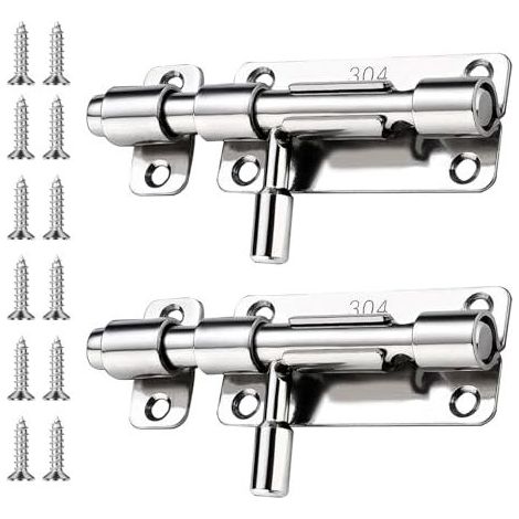 Verrous de porte, lot de 2, verrous coulissants, en acier inoxydable, antirouille et résistants à la corrosion, pour portes et fenêtres, couleur argent. (1/5)