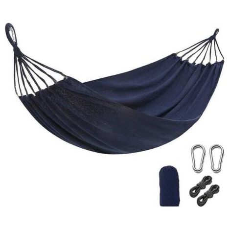 Hamac pour 2 personnes 190 x 150 cm Charge maximale 400 kg, hamac balançoire d'extérieur avec sac de transport, corde et mousqueton, bleu (1/5)