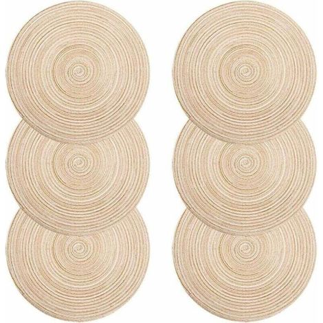 Sets de Table, Lot de 6 Set de Table Tressé Lavable Résistantes à la Chaleur Antidérapant, Set de Table Rond 30x30cm(Rond,Ivoire) (1/4)