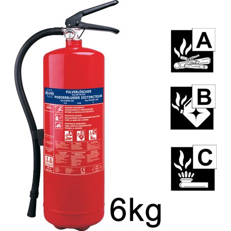 Pulverfeuerlöscher, Brandklassen A, B, C, Manometer, 6kg