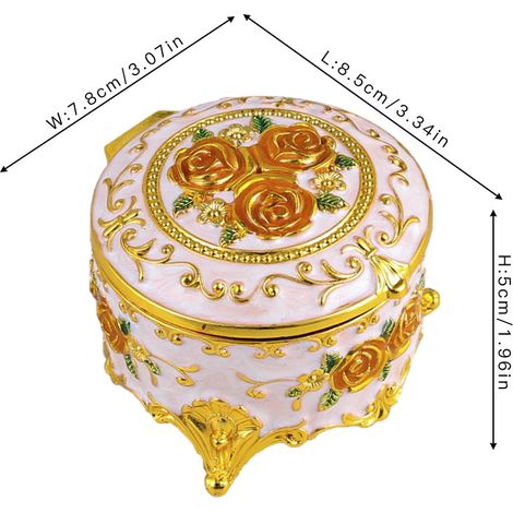 Boîte à bijoux (or et blanc), coffret de rangement haut de gamme en métal émaillé pour coiffeuse