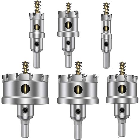 Foret Cloche En Alliage Carbure TCT - 16 mm 22 mm 30 mm 40 mm 50 mm 60 mm - Pour Perçage Métal Acier Inoxydable Bois - 6 Pièces