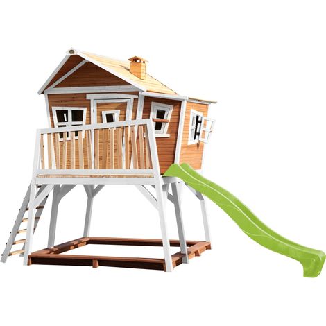 Axi Max Maison Enfant Avec Bac À Sable & Toboggan Vert Clair Aire De Jeux Pour L'Extérieur En Marron & Blanc Maisonnette / Cabane De Jeu En Bois Fsc