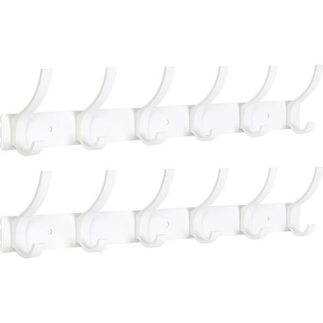 2 Pièces Porte Manteau Mural 12 Crochets, Métal Robuste Patère Murale pour Manteaux, Vestes, Chapeaux, Serviettes - Blanc