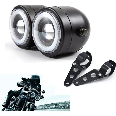 LED-Doppelscheinwerfer für Motorräder mit Montagehalterungen, LED-Scheinwerfer mit Fern-/Abblendlicht und Tagfahrlicht (1/5)