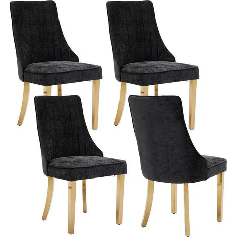 Esszimmerstühle 4er Set Stoff Schwarz mit goldenen Edelstahlbeinen (1/5)