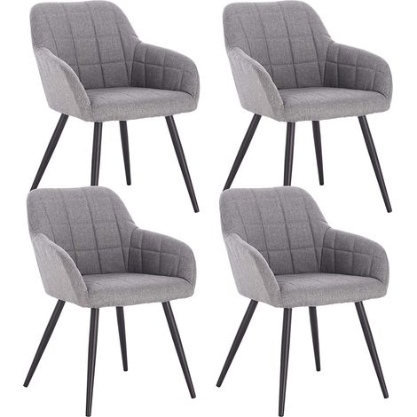 Lot de 4 Chaises de salle à manger WOLTU, Chaises de Cuisine en lin et métal 49x43x81cm Gris Clair (1/4)