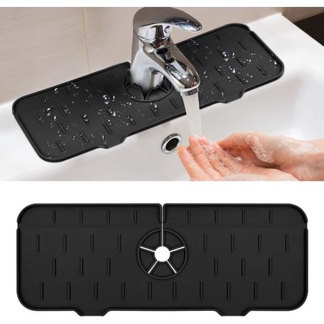 Faucet Drip Tray, Silicone Sink Faucet Mat, Drain Mat, Multifunctional Drain Mat for Kitchen, Bathroom, Restaurant (Black) (1/5)