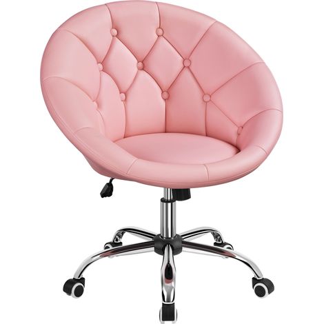 Yaheetech Sedia da Ufficio Scrivania Imbottita in Finta Pelle Poltroncina Reclinabile con Ruote Girevole Regolabile in Altezza Portata 136 kg per Studio, Camera da Letto, Ufficio Rosa (1/5)