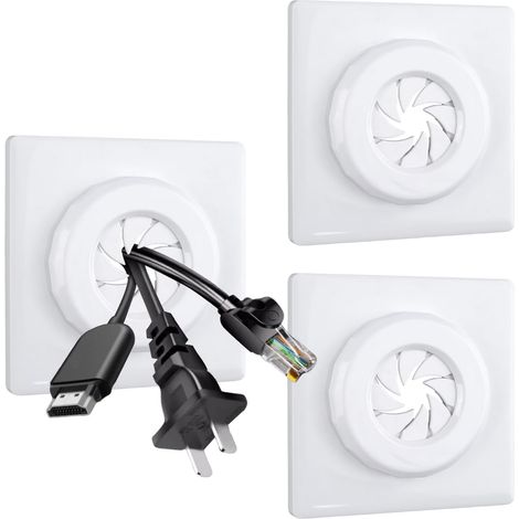 2 plaques de passage pour câbles carrées à ouverture par torsion, plaques de couverture auto-adhésives à trou de mur pour fils 1 prise réglables pour cordons de réseau/haut-parleurs TV (blanc