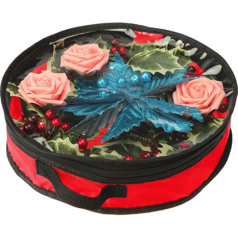 Sac de rangement pour couronne de Noël, décoration de Noël, nylon 420D, 61 cm (24 po), PVC transparent rouge, L 21 x 17 x 4 cm (1/5)