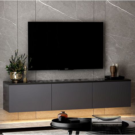 Mueble TV Marazzi, Luces LED Incluidas, 3 Puertas, Apertura Abatible, 160x32x35h cm Negro Antracita (1/5)