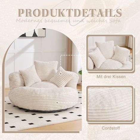 Pouf velours côtelé,sac haricots inclinable,dossier haut,3 coussins,résistant pour adultes et enfants,chaise de jeu-Da (1/5)