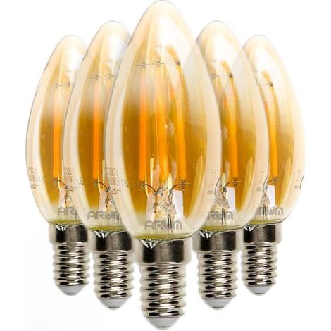 Confezione da 5 lampadine LED E14 C35 effetto fiamma  Filamento in vetro ambrato 4W (equivalente a 40W)