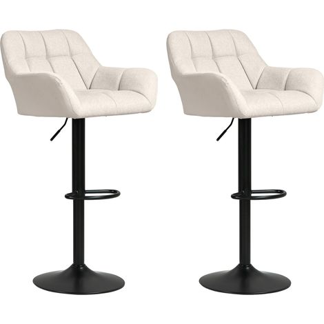Verstellbare Barhocker, 2er-Set, Kunstleder, Creme/Schwarz