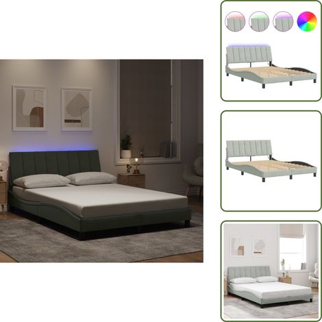The Living Store Bettgestell mit LED-Leuchten Hellgrau 140x190 cm Samt - Samtsofa - Bettrahmen - Doppelbett - Boxspringbett - Led Beleuchtung (1/5)
