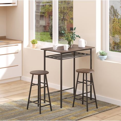Mesa alta con 2 taburetes y estante MDF 80x50x90 OKMYHOME (1/4)