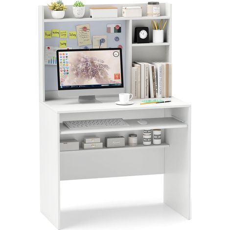 COSTWAY Computer Desk Home Office Writing Table w/Magnetic Bulletin Board-White (1/5)