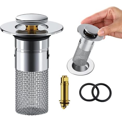 Colador de cocina, filtro para fregadero, filtro para fregadero, tapón de desagüe universal, tapón de desagüe emergente, filtro de desagüe antibloqueo con cesta filtrante (1/5)