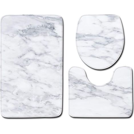 Bath Mat and Toilet Contour Set 3 Set, Marble Pattern Bathroom Set Toilet Contour Mat Cover Toilet Lid Cover