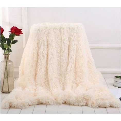 1 pièce Couverture peluche, douce et chaude, fausse fourrure beige 80x120 cm, jeté de canapé ou lit, intérieur et extérieur