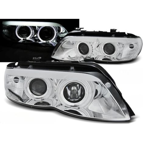 Paire de feux phares BMW X5 E53 de 2003 a 2006 angel eyes Xenon chrome-27361101 (1/2)