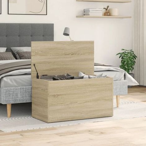 Meuble de Rangement en Bois d'Ingénierie, Couleur Chêne, 84 x 42 x 46 cm, Coffre de Stockage Polyvalent pour Salon, Chambre ou Entrée (1/5)