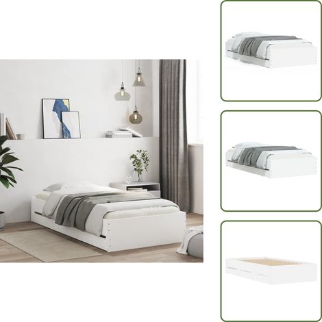 Bettgestell mit Schubladen Weiß 100x200 cm Holzwerkstoff - Bettesrahmen - Holzbettfundament - Doppelbett - Weißer Rahmen - Schrankbett (1/5)
