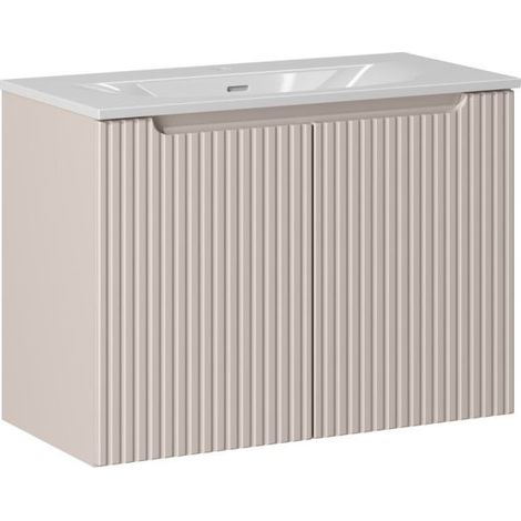 Ensemble Meuble Vasque 2 portes et Vasque à Encastrer L 80 x P 40 x H 58,5 cm - Astral - Beige crème et blanc - Livraison gratuite (1/5)