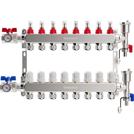 8 Circuits Collecteur Plancher Chauffage Acier Inoxydable (1/5)
