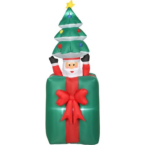 Décoration de Noël gonflable avec LED blanches, Père Noël sortant d’une boîte cadeau, pour intérieur et jardin, rouge et vert - CHICFURN (1/5)