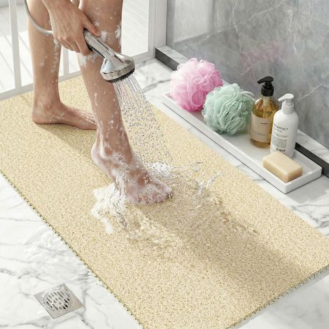 Tapis de Douche en PVC Loofah Antidérapant 40x80 cm avec Drain Tapis Antidérapant Douche Caillebotis Douche Séchage Instantané Surface Texturée Anti Moisissure Beige (1/5)