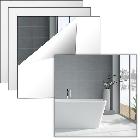 4 Pièces Miroirs Muraux Auto adhésifs, Carreaux de Miroir 30 x 30 cm Amovible Autocollant Acryliques Décoratif pour Décoration de la Maison, Salle de Bain, Chambre