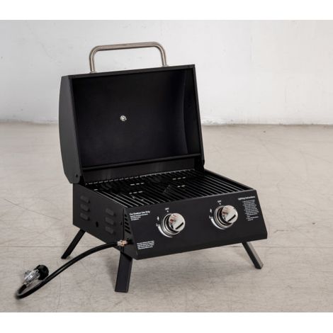Barbecue a Gas GPL 2 Fuochi Portatile 55x46,5x41 cm in Acciaio Nero