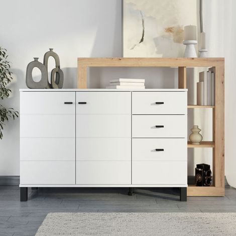 Credenza Valiza, Aparador 3 Cajones, 5 Estantes, Puerta Batiente, Deslizante, 145x35x101h cm Blanco (1/5)