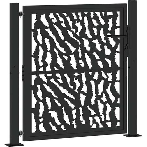 Portail de jardin en acier noir 100x100 cm avec motif d'empreintes de pas.