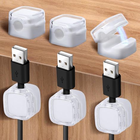 6er-Pack magnetischer Kabel-Organizer, Kabelmanagement unter dem Schreibtisch, selbstklebender Kabelhalter, verstecktes Telefon-Ladekabel (weiß)