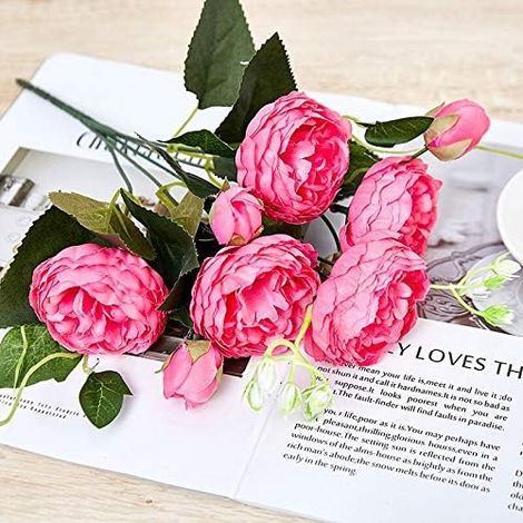 Stück künstliche und getrocknete Blumen, schöne Rose, künstliche Seidenblumen, Zuhause, Hochzeitsdekoration, Herbst, weiße Pfingstrose, Kunstblumen, Blumenstrauß, Dekoration – (Rose Red) (1/5)