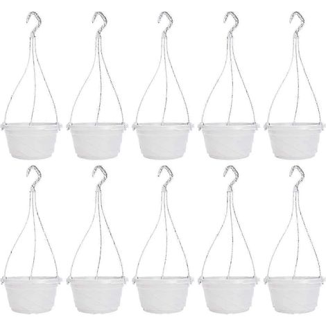Lot de 10 pots suspendus à arrosage automatique, jardinières en plastique blanc pour intérieur et extérieur (1/4)