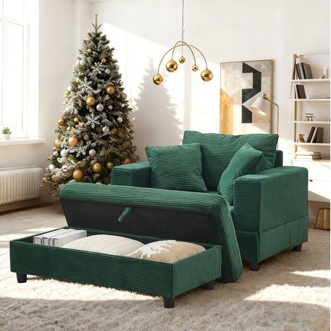 Canape lounge avec rangement en velours cotele vert OKMYHOME