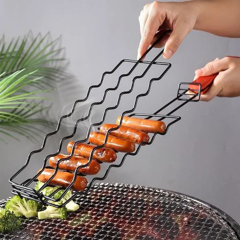 Filiyano – support à saucisses – Grille à saucisses en acier inoxydable pour barbecue, support à saucisses, pince à saucisses antiadhésive, pince à (1/5)